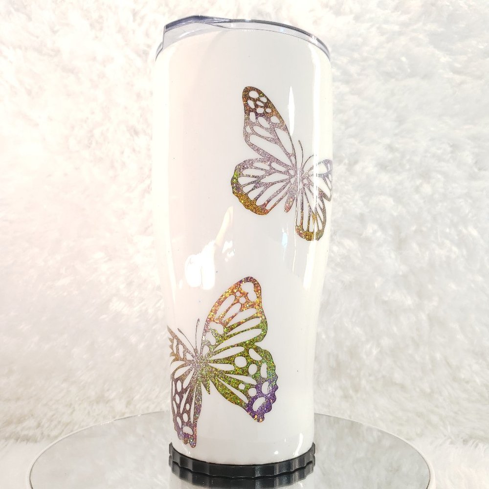 Rainbow Butterfly Tumbler w Collapsible Straw 30oz